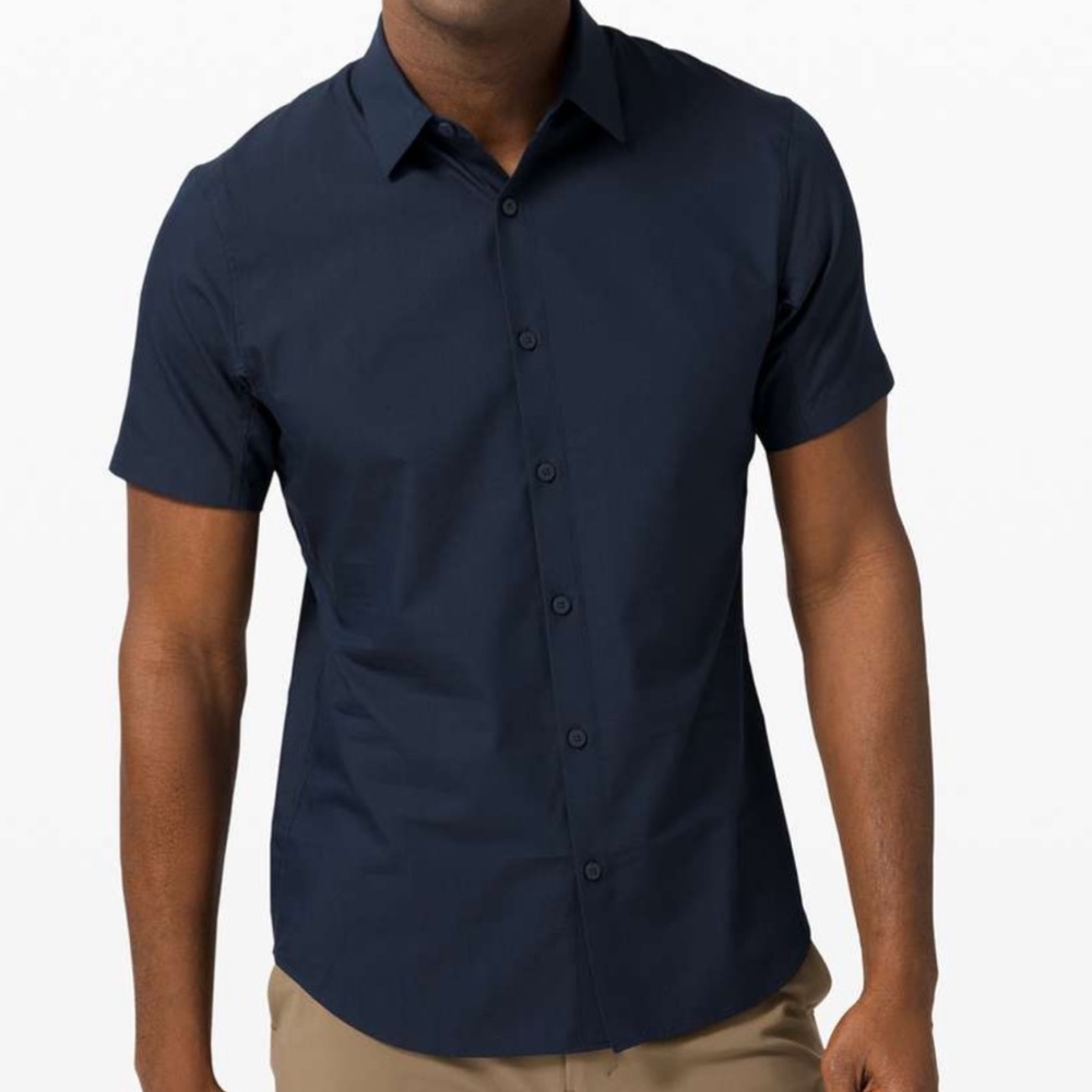 Lululemon Navy Small Down to the Wire SS Button Up